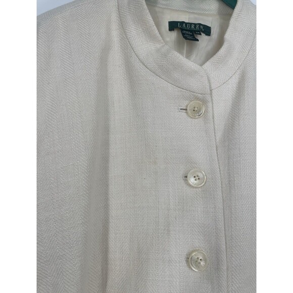 Lauren Ralph Lauren Blazer 100% Linen Mandarin Collar Herringbone Woven Jacket - Picture 13 of 15